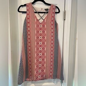 Lily Rose Pink Blue V Neck Sleeveless Bandana Print A Line Mini Dress Size XS